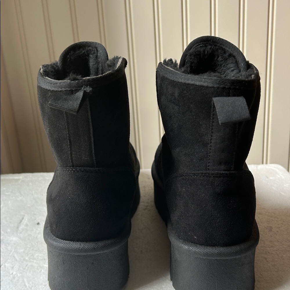 Rouge Helium Platform Black Suede Ankle Boots ZipUp front faux fur lined size 8 - Picture 14 of 17